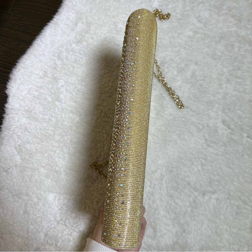 Gunne Sax by Jessica McClintock Gold Rhinestone Kacie Clutch Crossbody Bag - Picture 8 of 13
